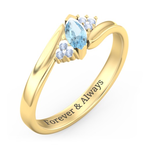 Twisted Marquise Ring with Shoulder Accents – 18K Gold Plated Silver with Blue Topaz and Fancy Blue Premium Zirconia