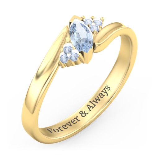 Twisted Marquise Ring with Shoulder Accents – 18K Gold Plated Silver with Aquamarine and Fancy Blue Premium Zirconia