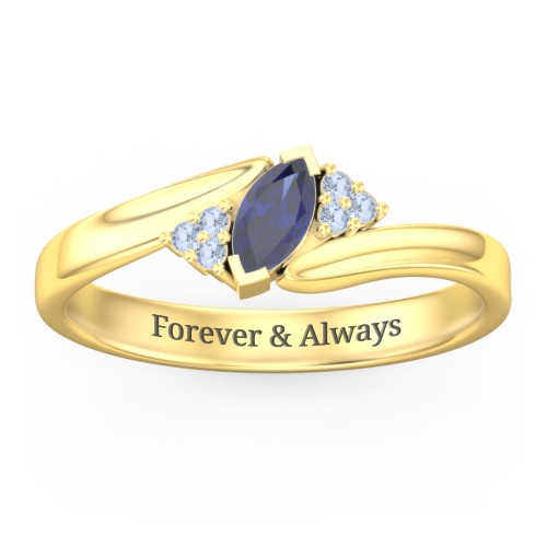 Twisted Marquise Ring with Shoulder Accents – 18K Gold Plated Silver with Blue Sapphire and Fancy Blue Premium Zirconia