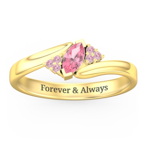 Twisted Marquise Ring with Shoulder Accents – 18K Gold Plated Silver with Pink Tourmaline and Fancy Pink Premium Zirconia