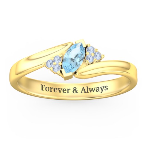 Twisted Marquise Ring with Shoulder Accents – 18K Gold Plated Silver with Blue Topaz and Fancy Blue Premium Zirconia