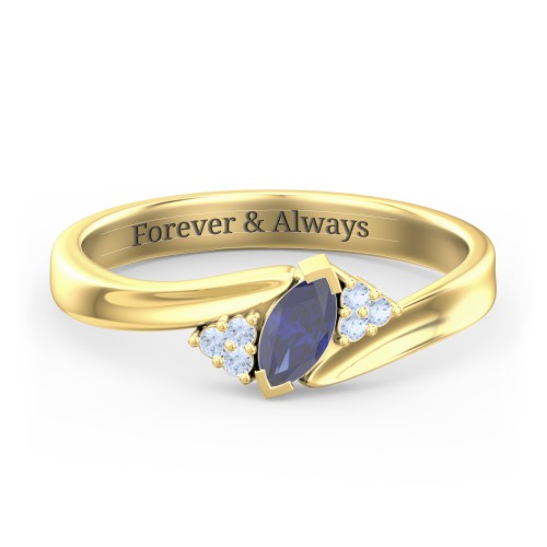 Twisted Marquise Ring with Shoulder Accents – 18K Gold Plated Silver with Blue Sapphire and Fancy Blue Premium Zirconia