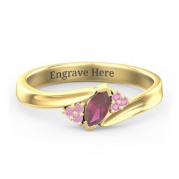 Twisted Marquise Ring with Shoulder Accents in 18K Gold Plated Silver with Ruby and Red Premium Zirconia