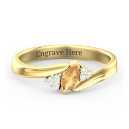Twisted Marquise Ring with Shoulder Accents in 18K Gold Plated Silver with Citrine and White Premium Zirconia