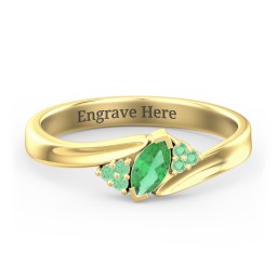 Twisted Marquise Ring with Shoulder Accents in 18K Gold Plated Silver with Emerald and Green Premium Zirconia