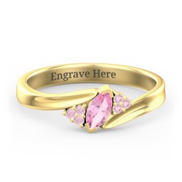 Twisted Marquise Ring with Shoulder Accents in 18K Gold Plated Silver with Pink Tourmaline and Fancy Pink Premium Zirconia