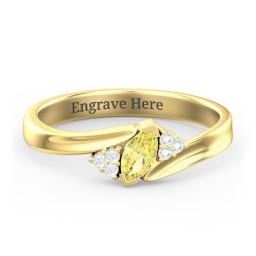 Twisted Marquise Ring with Shoulder Accents in 18K Gold Plated Silver with Citrine and White Premium Zirconia