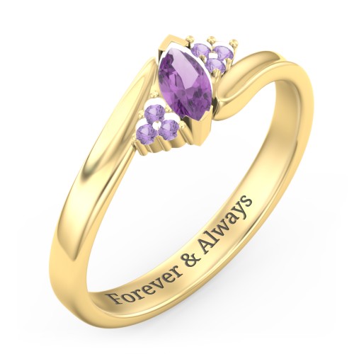 Twisted Marquise Ring with Shoulder Accents – 18K Gold Plated Silver with Amethyst and Amethyst Premium Zirconia