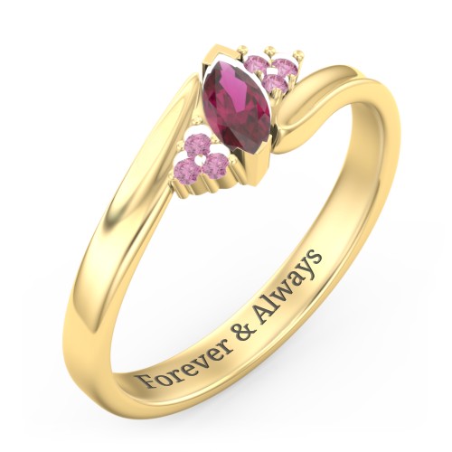 Twisted Marquise Ring with Shoulder Accents – 18K Gold Plated Silver with Ruby and Red Premium Zirconia