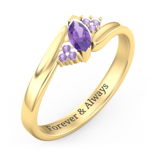 Twisted Marquise Ring with Shoulder Accents – 18K Gold Plated Silver with Amethyst and Amethyst Premium Zirconia