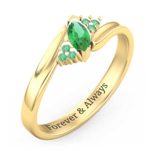 Twisted Marquise Ring with Shoulder Accents – 18K Gold Plated Silver with Emerald and Green Premium Zirconia