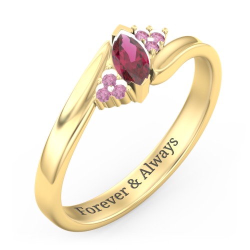 Twisted Marquise Ring with Shoulder Accents – 18K Gold Plated Silver with Ruby and Red Premium Zirconia