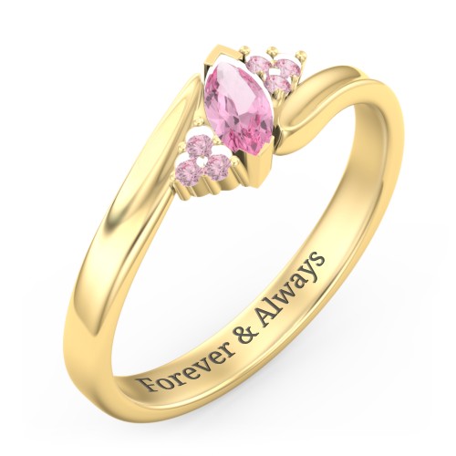 Twisted Marquise Ring with Shoulder Accents – 18K Gold Plated Silver with Pink Tourmaline and Fancy Pink Premium Zirconia