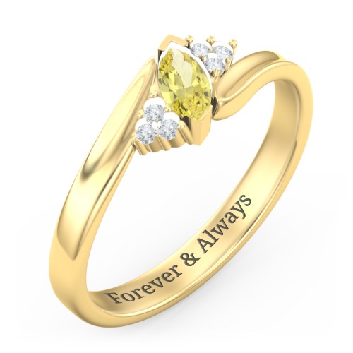 Twisted Marquise Ring with Shoulder Accents – 18K Gold Plated Silver with Citrine and White Premium Zirconia