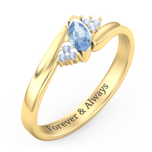 Twisted Marquise Ring with Shoulder Accents – 18K Gold Plated Silver with Blue Topaz and Fancy Blue Premium Zirconia