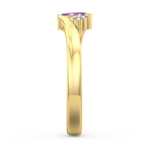 Twisted Marquise Ring with Shoulder Accents – 18K Gold Plated Silver with Amethyst and Amethyst Premium Zirconia