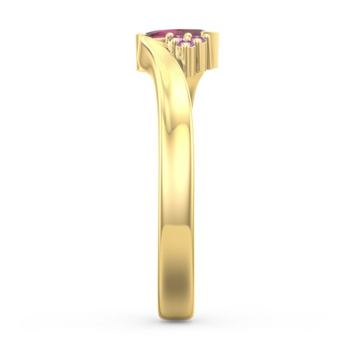 Twisted Marquise Ring with Shoulder Accents – 18K Gold Plated Silver with Ruby and Red Premium Zirconia