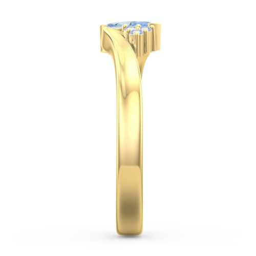 Twisted Marquise Ring with Shoulder Accents – 18K Gold Plated Silver with Blue Topaz and Fancy Blue Premium Zirconia