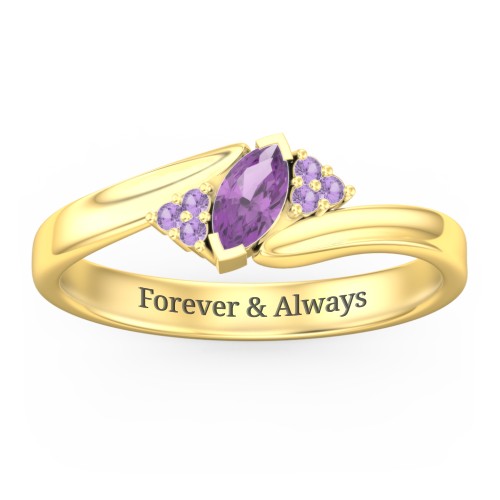 Twisted Marquise Ring with Shoulder Accents – 18K Gold Plated Silver with Amethyst and Amethyst Premium Zirconia