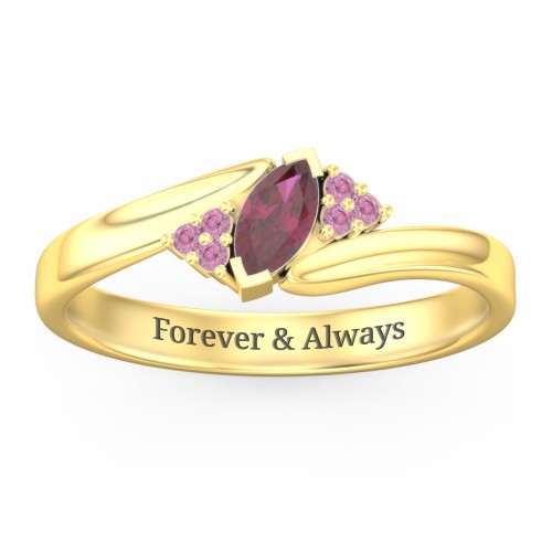 Twisted Marquise Ring with Shoulder Accents – 18K Gold Plated Silver with Ruby and Red Premium Zirconia