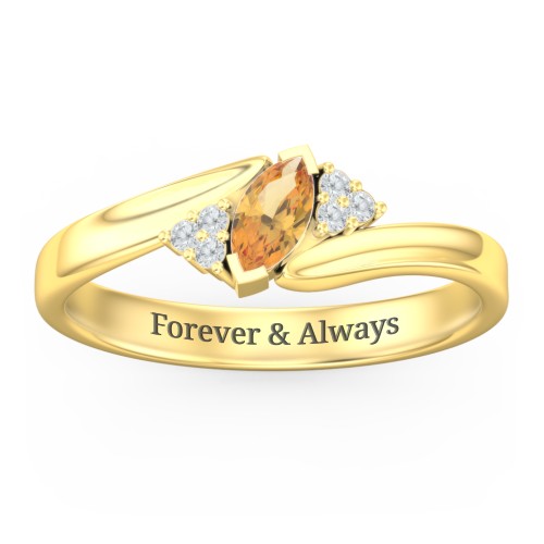 Twisted Marquise Ring with Shoulder Accents – 18K Gold Plated Silver with Citrine and White Premium Zirconia
