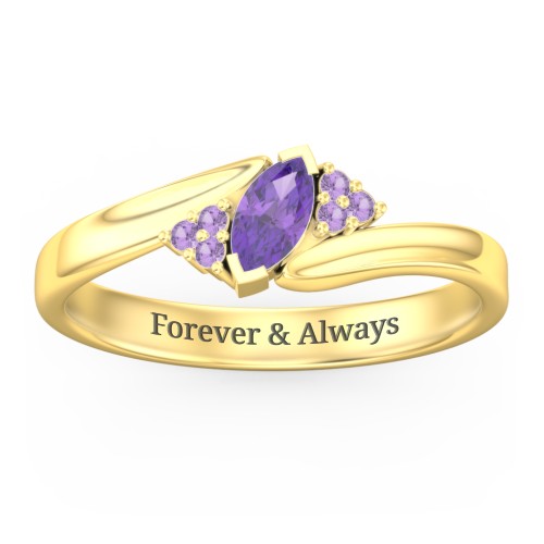 Twisted Marquise Ring with Shoulder Accents – 18K Gold Plated Silver with Amethyst and Amethyst Premium Zirconia
