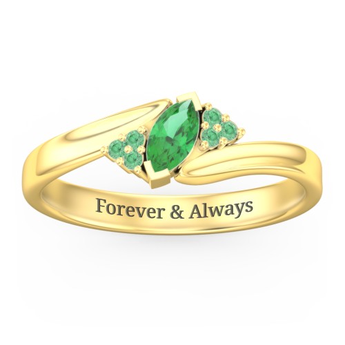 Twisted Marquise Ring with Shoulder Accents – 18K Gold Plated Silver with Emerald and Green Premium Zirconia