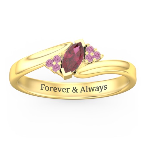 Twisted Marquise Ring with Shoulder Accents – 18K Gold Plated Silver with Ruby and Red Premium Zirconia