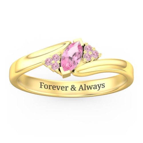 Twisted Marquise Ring with Shoulder Accents – 18K Gold Plated Silver with Pink Tourmaline and Fancy Pink Premium Zirconia