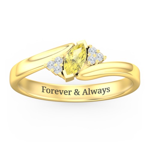 Twisted Marquise Ring with Shoulder Accents – 18K Gold Plated Silver with Citrine and White Premium Zirconia