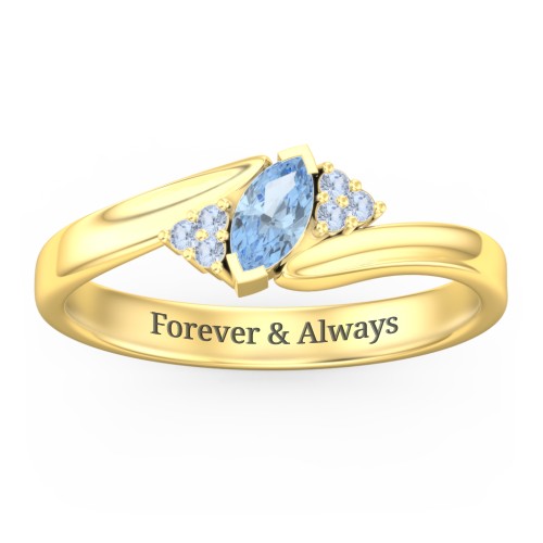 Twisted Marquise Ring with Shoulder Accents – 18K Gold Plated Silver with Blue Topaz and Fancy Blue Premium Zirconia