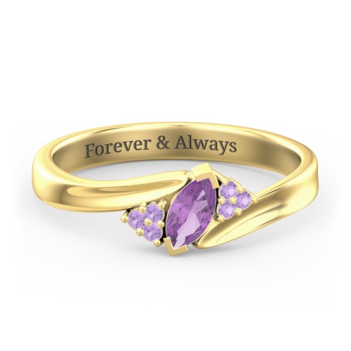 Twisted Marquise Ring with Shoulder Accents – 18K Gold Plated Silver with Amethyst and Amethyst Premium Zirconia