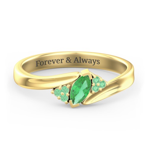 Twisted Marquise Ring with Shoulder Accents – 18K Gold Plated Silver with Emerald and Green Premium Zirconia
