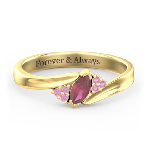 Twisted Marquise Ring with Shoulder Accents – 18K Gold Plated Silver with Ruby and Red Premium Zirconia