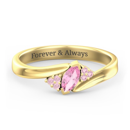 Twisted Marquise Ring with Shoulder Accents – 18K Gold Plated Silver with Pink Tourmaline and Fancy Pink Premium Zirconia