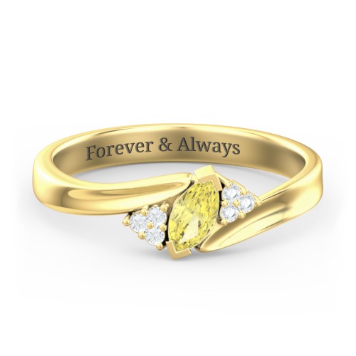Twisted Marquise Ring with Shoulder Accents – 18K Gold Plated Silver with Citrine and White Premium Zirconia