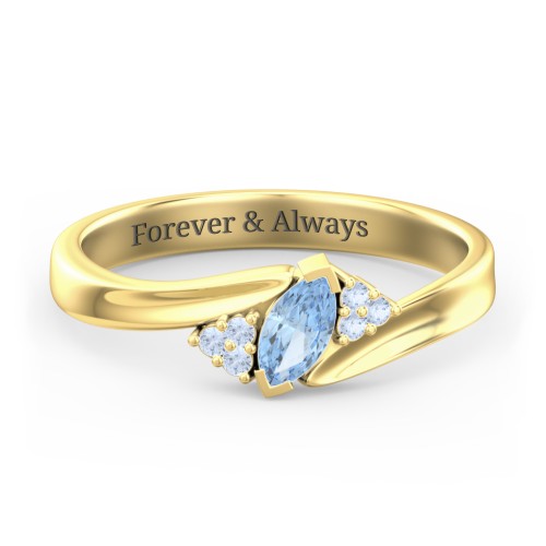 Twisted Marquise Ring with Shoulder Accents – 18K Gold Plated Silver with Blue Topaz and Fancy Blue Premium Zirconia
