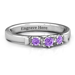 3-Stone Ring with Heart Gallery in 925 Sterling Silver with Amethyst