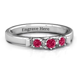 3-Stone Ring with Heart Gallery in 925 Sterling Silver with Ruby