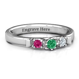3-Stone Ring with Heart Gallery in 925 Sterling Silver with Emerald, Ruby, and Cubic Zirconia