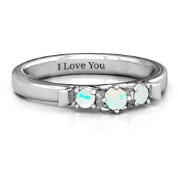 3-Stone Ring with Heart Gallery in 925 Sterling Silver with Opal