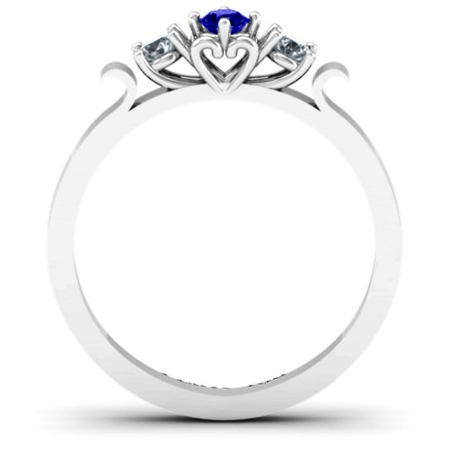 3-Stone Ring with Heart Gallery – Sterling Silver with Blue Sapphire and Cubic Zirconia