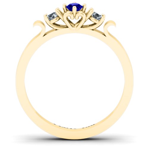 3-Stone Ring with Heart Gallery – 10K Yellow Gold with Blue Sapphire and Cubic Zirconia