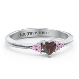 Narrow Heart Ring with Shoulder Accents in 925 Sterling Silver