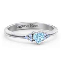 Narrow Heart Ring with Shoulder Accents in 925 Sterling Silver with Blue Topaz and Fancy Blue Premium Zirconia