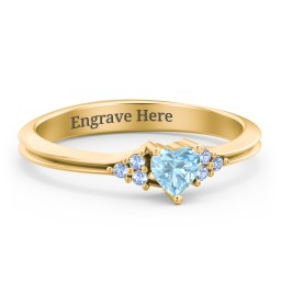 Narrow Heart Ring with Shoulder Accents in 18K Gold Plated Silver with Blue Topaz and Fancy Blue Premium Zirconia