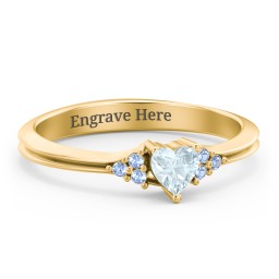 Narrow Heart Ring with Shoulder Accents in 18K Gold Plated Silver with Aquamarine and Fancy Blue Premium Zirconia