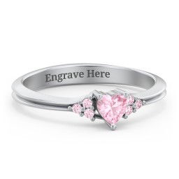 Narrow Heart Ring with Shoulder Accents in 925 Sterling Silver