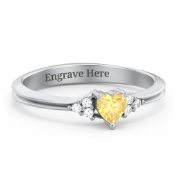 Narrow Heart Ring with Shoulder Accents in 925 Sterling Silver