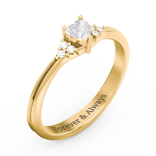 Narrow Heart Ring with Shoulder Accents – 10K Yellow Gold with Diamond